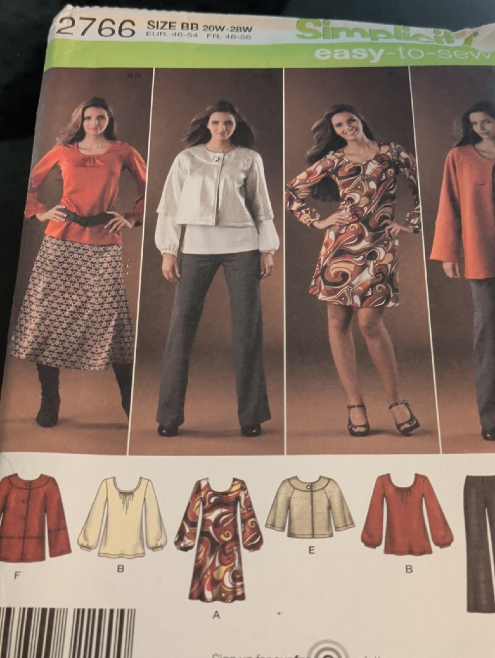 Simplicity Pattern 2766 Plus Size 20W-28W Women's Jacket Top Pants And Dress.